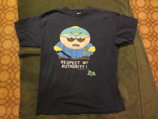 Cartman Respect My Authority Police Shirt, South Park, Navy Blue 