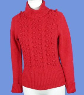 NEW Sutton Studio Ladies Red Popcorn Ball Cashmere Cable Knit Sweater 