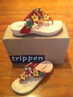 Trippen Flower Red Wax Leather Wood Collection Sandal womens sz. 35 42 