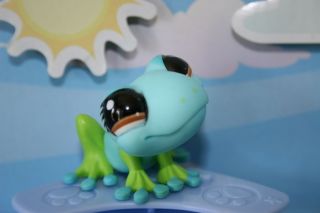 NEW RARE LITTLEST PET SHOP BLUE & GREEN TOAD FROG #1140 FREE HOUSE 