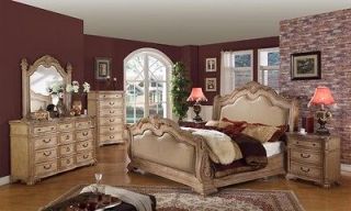   Sleigh Bed 5pc Bedroom Set Antique Whitewash Finish w 2 Nightstands