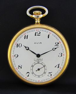 Elegant Vintage Rolled Gold Swiss Made Avia Pocket Watch 17 Jewels 