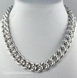   SILVER 20 Chunky Curb Link Chain Necklace Elegant Costume Jewelry