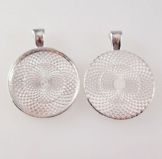 100 PCS  1 INCH ROUND SILVER PLATED PENDANT TRAY BEZEL BASE FOR 1 