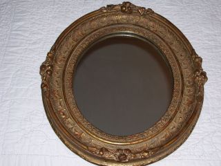 VINTAGE WOOD CARVED GUILDED FRAME WALL HANGING OVAL MIRROR 14 X 16