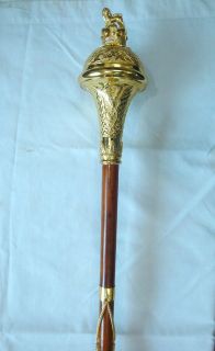 IPC  Drum Major Mace Full Gold Embossed Head With Lion & Crown