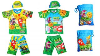 PLANTS VS. ZOMBIES Swimsuit & Hat Set Boys Kids Age 5 10 Swim Swimwear 