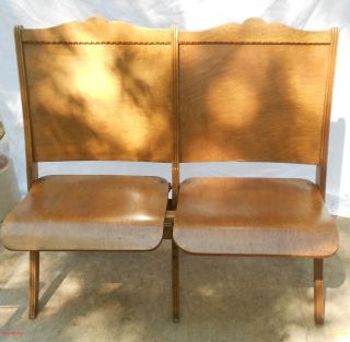Antique Wooden Double Folding Music Courtroom Chairs Detailed Elgin 