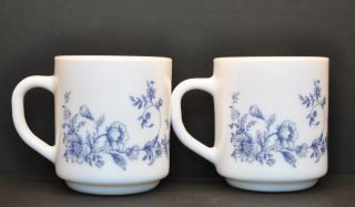Arcopal Glenwood Coffee Mugs Cups Blue White Flowers France