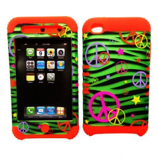   Green Zebra Print Orange Hybrid Case Cover Apple iPod Touch 4 4th Gen
