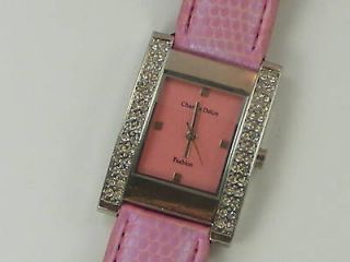 Pink Silvertone Rhinestone CHARLES DELON Watch (D77)