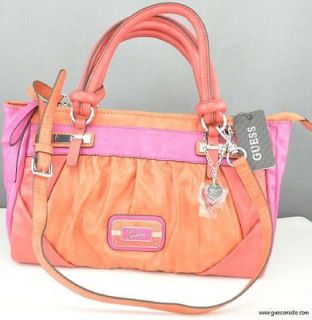 New GUESS Ladies Handbag Carlisa Satchel Bag Tangerine Multi NWT Purse 