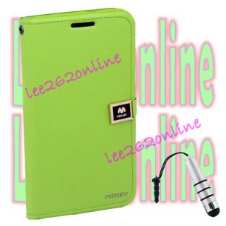 Green Leather Wallet Color Case For amsung Galaxy Note i9220+stylus 
