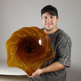   STUDIOS  Hand Blown Art Glass Platter in Brown, Gold, Amber #2916