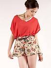   Fashion Skinny Belt Floral Print Dress Shorts sz brown red green B2633