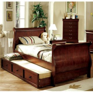 Solid Wood Louis Philippe Jr. Dark Cherry Bed Frame w/ Trundle