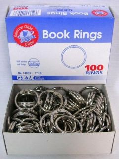 BOX OF 100 GEM BOOK RINGS LOOSE LEAF BINDER 1 SNAP RINGS SCRAPBOOKING 