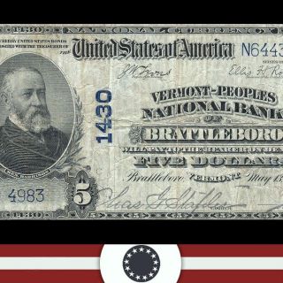 1902 $5 BRATTLEBORO, VT NATIONAL BANK NOTE