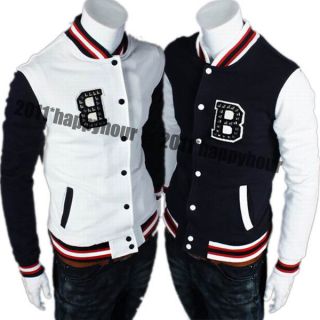 Letter B Punk Mens Baseball Uniform Casual Jacket Sports Coat Navy 