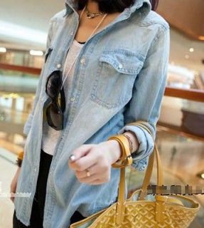 L643 Casual Womens Button Down Trendy Denim Shirts Long Sleeves Tops 