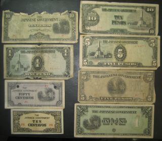   lot of 8 Japanese Government Peso/centavos Paper Notes SKU 1209251