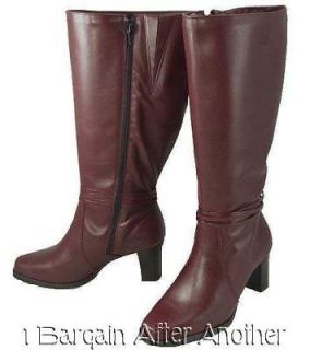 New Regence Ladies Bordeaux Burgundy Wide Leg Leather Dress Boots Size 