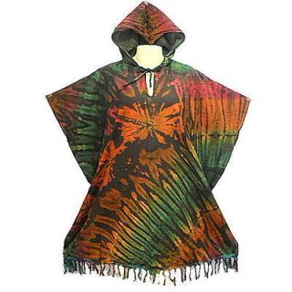 Peasant Boho Tie Dye Cotton Hooded Poncho with Fringe   YX518