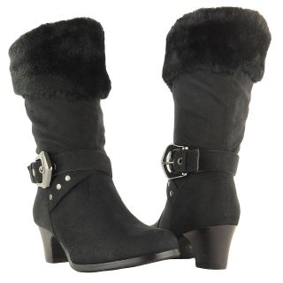 Girls Mid Calf High Heel Faux Fur Collar Suede Black Boots Kids shoes 
