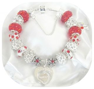 EXTRA SPARKLE RED & SILVER CHARM BRACELET GIFT BOXED LUXURY XMAS 