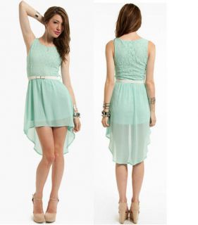 NWT MINT GREEN LACE AND CHIFFON HIGH LOW SHORT SLEEVE MIDI DRESS PARTY 