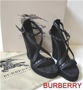 Newly listed BURBERRY DENIM LEATHER CHECK ESPADRILLE/WED​GE/SANDALS 