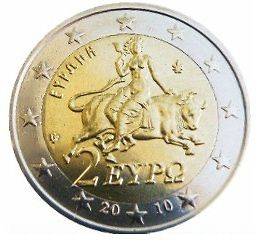 KM#215 GREECE 2010 UNC FROM ROLL 2 EURO COIN EUROPA