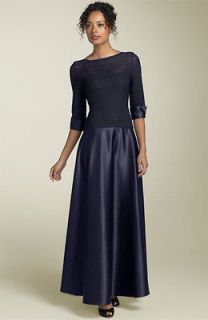 JS Collections MIDNIGHT, DARK BLUE Illusion Bodice, Satin Gown Dress 