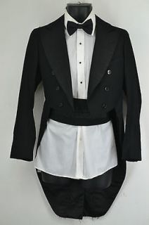   40s Hickey Freeman Mens Solid Black Tuxedo Formal Wear Tux (34R