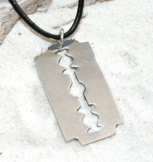 RAZOR BLADE GOTH Pewter Pendant Leather Necklace Surfer