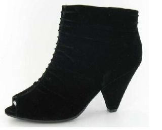 Ladies black suede heel peep toe shoe boots.