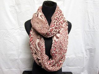FREE SHIPPING NEW Floral Leopard Print Infinity Scarf Pink/Beige