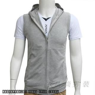 Summer Korean mens hooded vest sleeveless cardigan jacket Black/White 