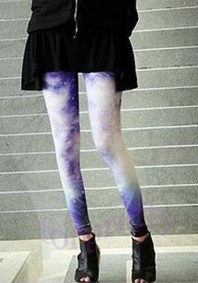 Womens Psychedelic Printed Cosmic Galaxy Tights Leggings Purple KJ