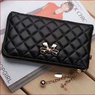 NWT Black Quilted Real Lamb Skin Leather Crossbody Clutch Wallets 