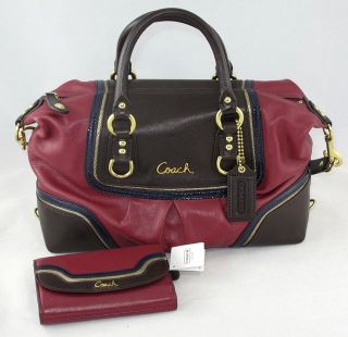   SPECTATOR BEET RED LEATHER SATCHEL 17455 & COMPACT WALLET MSRP $606