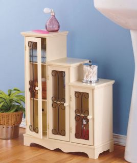 WHITE Wooden Triple Step Cabinet Storage 3 Levels Living Room Bathroom 