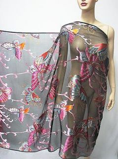Dressmaking Burnout Silk Fabric 3 YARDS Black Butterfly