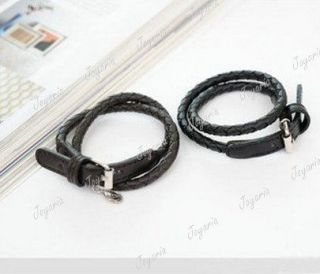   Weaved Leather Double Wrap Belt Punk Bracelet Wristband FREE SHIP