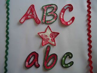 APPLIQUE CHRISTMAS LETTER/ ALPHABET IRON OR SEW ON FABRIC CHOICE 
