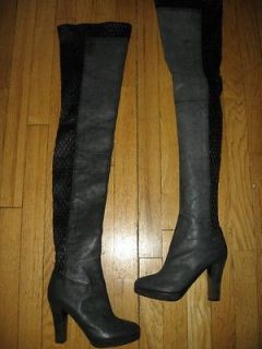 CHANEL Distressed Thigh High Over Knee Stretch Boots 39