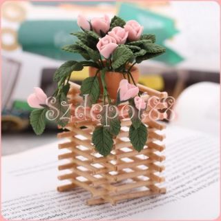 Pink Rose Plant Dollhouse Window Desk Furniture Mini Flower disc 