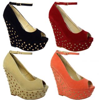 coral studded wedges