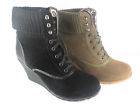LADIES COMBAT WEDGE ANKLE LACE UP SHOE BOOT SIZE 3   8
