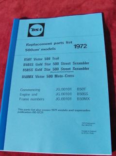 new SPARE PARTS BOOK BSA B50T B50SS B50MX 1971 72 vital reference 